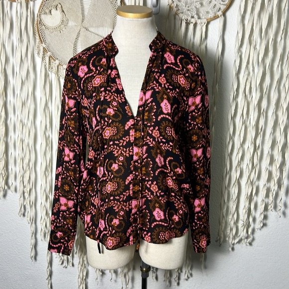 A.L.C. Danielle Silk Long Sleeve Top Pink Floral Print Size 2 - Picture 1 of 12